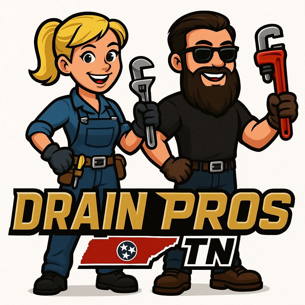 Drain Pros TN mascot — two friendly plumbers holding wrenches